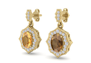 1 3/4 Carat Oval Shape Citrine & Diamond Dangle Earrings In 14K Yellow Gold (2.80 G), I/J By SuperJeweler