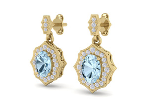1 3/4 Carat Oval Shape Aquamarine & Diamond Dangle Earrings In 14K Yellow Gold (2.80 G), I/J By SuperJeweler