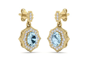 1 3/4 Carat Oval Shape Aquamarine & Diamond Dangle Earrings In 14K Yellow Gold (2.80 G), I/J By SuperJeweler