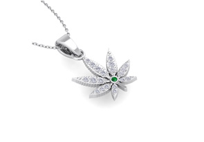 1/4 Carat Diamond & Emerald Cut Weed Leaf Necklace In 14K White Gold (3.30 G), H/I, 18 Inch Chain By SuperJeweler