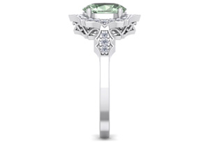 1 1/3 Carat Oval Shape Green Amethyst & 26 Diamond Ring In 14K White Gold (3.90 G), I-J, Size 4 By SuperJeweler