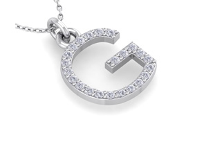 Letter G Diamond Initial Necklace In 14K White Gold (2.50 G) W/ 23 Diamonds, H/I, 18 Inch Chain By SuperJeweler
