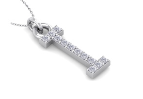 Letter I Diamond Initial Necklace In 14K White Gold (2.50 G) W/ 12 Diamonds, H/I, 18 Inch Chain By SuperJeweler