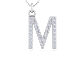 Letter M Diamond Initial Necklace In 14K White Gold (2.50 G) W/ 29 Diamonds, H/I, 18 Inch Chain By SuperJeweler