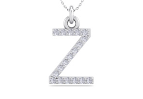 Letter Z Diamond Initial Necklace In 14K White Gold (2.50 G) W/ 18 Diamonds, H/I, 18 Inch Chain By SuperJeweler