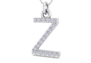 Letter Z Diamond Initial Necklace In 14K White Gold (2.50 G) W/ 18 Diamonds, H/I, 18 Inch Chain By SuperJeweler