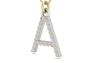 Letter A Diamond Initial Necklace In 14K Yellow Gold (2.50 G) W/ 21 Diamonds, H/I, 18 Inch Chain By SuperJeweler