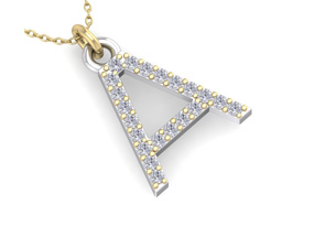 Letter A Diamond Initial Necklace In 14K Yellow Gold (2.50 G) W/ 21 Diamonds, H/I, 18 Inch Chain By SuperJeweler