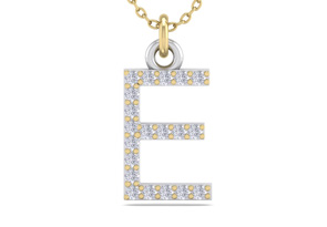 Letter E Diamond Initial Necklace In 14K Yellow Gold (2.50 G) W/ 20 Diamonds, H/I, 18 Inch Chain By SuperJeweler