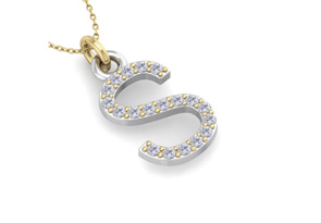 Letter S Diamond Initial Necklace In 14K Yellow Gold (2.50 G) W/ 19 Diamonds, H/I, 18 Inch Chain By SuperJeweler