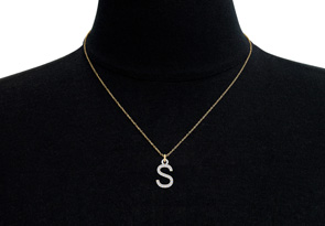 Letter S Diamond Initial Necklace In 14K Yellow Gold (2.50 G) W/ 19 Diamonds, H/I, 18 Inch Chain By SuperJeweler