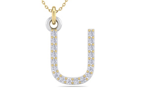 Letter U Diamond Initial Necklace In 14K Yellow Gold (2.50 G) W/ 18 Diamonds, H/I, 18 Inch Chain By SuperJeweler