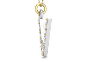 Letter V Diamond Initial Necklace In 14K Yellow Gold (2.50 G) W/ 15 Diamonds, H/I, 18 Inch Chain By SuperJeweler