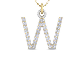 Letter W Diamond Initial Necklace In 14K Yellow Gold (2.50 G) W/ 31 Diamonds, H/I, 18 Inch Chain By SuperJeweler