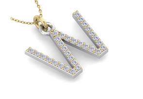 Letter W Diamond Initial Necklace In 14K Yellow Gold (2.50 G) W/ 31 Diamonds, H/I, 18 Inch Chain By SuperJeweler