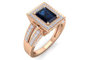 1 3/4 Carat Sapphire & Halo 74 Diamond Ring In 14K Rose Gold (5.60 G), I-J, Size 4 By SuperJeweler