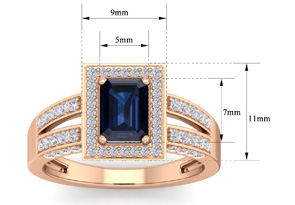 1 3/4 Carat Sapphire & Halo 74 Diamond Ring In 14K Rose Gold (5.60 G), I-J, Size 4 By SuperJeweler