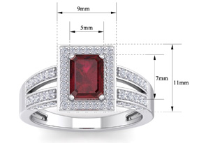 1.5 Carat Ruby & Halo 74 Diamond Ring In 14K White Gold (5.60 G), I-J, Size 4 By SuperJeweler