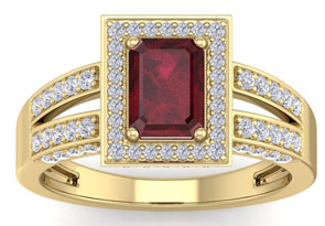 1.5 Carat Ruby & Halo 74 Diamond Ring In 14K Yellow Gold (5.60 G), I-J, Size 4 By SuperJeweler