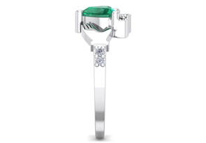 3/4 Carat Heart Shape Emerald Cut & Diamond Claddagh Ring In 14K White Gold (4 G), I-J, Size 4 By SuperJeweler