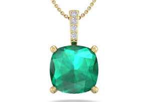 1-1/10 Carat Cushion Cut Emerald Cut Necklaces W/ Hidden Diamond Halo In 14K Yellow Gold (1 Gram), 18 Inch Chain (I-J, I1-I2) By SuperJeweler