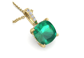 1-1/10 Carat Cushion Cut Emerald Cut Necklaces W/ Hidden Diamond Halo In 14K Yellow Gold (1 Gram), 18 Inch Chain (I-J, I1-I2) By SuperJeweler