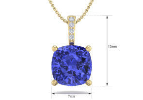 1 Carat Cushion Cut Tanzanite & Hidden Halo Diamond Necklace In 14K Yellow Gold (1 Gram), 18 Inches, I/J By SuperJeweler