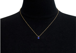 1 Carat Cushion Cut Tanzanite & Hidden Halo Diamond Necklace In 14K Yellow Gold (1 Gram), 18 Inches, I/J By SuperJeweler