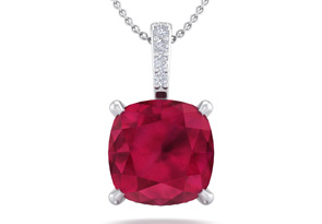 1.5 Carat Cushion Cut Ruby & Hidden Halo Diamond Necklace In 14K White Gold (1 Gram), 18 Inches, I/J By SuperJeweler
