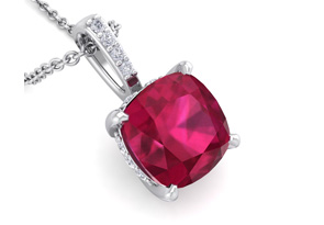 1.5 Carat Cushion Cut Ruby & Hidden Halo Diamond Necklace In 14K White Gold (1 Gram), 18 Inches, I/J By SuperJeweler