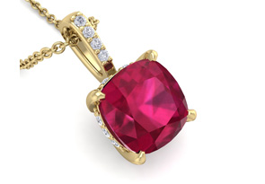 1.5 Carat Cushion Cut Ruby & Hidden Halo Diamond Necklace In 14K Yellow Gold (1 Gram), 18 Inches, I/J By SuperJeweler
