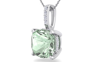 1 Carat Cushion Cut Green Amethyst & Hidden Halo Diamond Necklace In 14K White Gold (1 Gram), 18 Inches, I/J By SuperJeweler