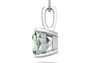 1 Carat Cushion Cut Green Amethyst & Hidden Halo Diamond Necklace In 14K White Gold (1 Gram), 18 Inches, I/J By SuperJeweler