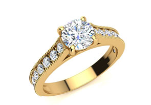 1.5 Carat Round Shape Moissanite Engagement Ring In 14K Yellow Gold (3.70 G), E/F By SuperJeweler