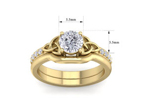 3/4 Carat Round Moissanite Claddagh Bridal Ring Set In 14K Yellow Gold (6 G), E/F, Size 4 By SuperJeweler
