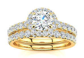 1/2 Carat Round Moissanite Halo Bridal Ring Set In 14K Yellow Gold (5.30 G), E/F, Size 4 By SuperJeweler