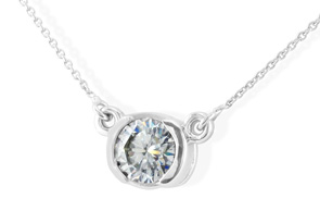 Bezel Set .90 Carat Diamond Necklace, 14k White Gold (1.6 G). Classically Elegant, I/J, 18 Inch Chain By SuperJeweler