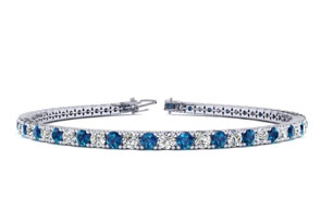 4 1/4 Carat Blue & White Diamond Men's Tennis Bracelet In 14K White Gold (10.1 G), 7.5 Inches, J/K By SuperJeweler