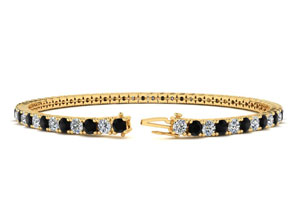4 1/4 Carat Men's Black Diamond Tennis Bracelet, White Diamond, In 14K Yellow Gold (10.1 G), 7.5 Inches, J/K By SuperJeweler