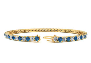 4 1/4 Carat Blue & White Diamond Men's Tennis Bracelet In 14K Yellow Gold (10.1 G), 7.5 Inches, J/K By SuperJeweler