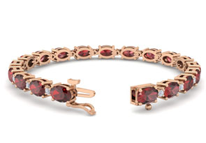 11 Carat Oval Shape Garnet & Diamond Bracelet In 14K Rose Gold (9.60 G), 7 Inches, I/J By SuperJeweler