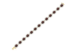 24 Carat Oval Shape Garnet & Halo Diamond Bracelet In 14K Yellow Gold (20 G), 7 Inches, I/J By SuperJeweler