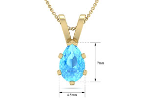 1 Carat Pear Shape Blue Topaz Necklace In 14K Yellow Gold Over Sterling Silver, 18 Inches By SuperJeweler