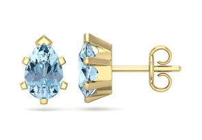 1.5 Carat Pear Shape Aquamarine Stud Earrings In 14K Yellow Gold Over Sterling Silver By SuperJeweler