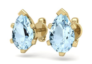 1.5 Carat Pear Shape Aquamarine Stud Earrings In 14K Yellow Gold Over Sterling Silver By SuperJeweler