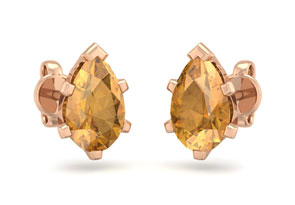 1.5 Carat Pear Shape Citrine Stud Earrings In 14K Rose Gold Over Sterling Silver By SuperJeweler