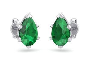 1.5 Carat Pear Shape Emerald Stud Earrings In Sterling Silver By SuperJeweler