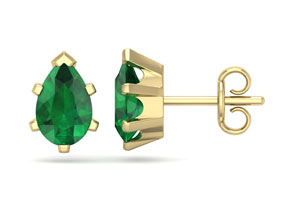 1.5 Carat Pear Shape Emerald Stud Earrings In 14K Yellow Gold Over Sterling Silver By SuperJeweler