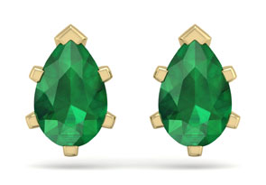 1.5 Carat Pear Shape Emerald Stud Earrings In 14K Yellow Gold Over Sterling Silver By SuperJeweler