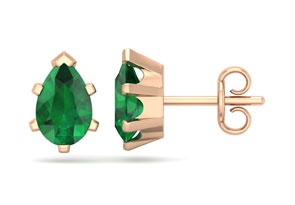 1.5 Carat Pear Shape Emerald Stud Earrings In 14K Rose Gold Over Sterling Silver By SuperJeweler